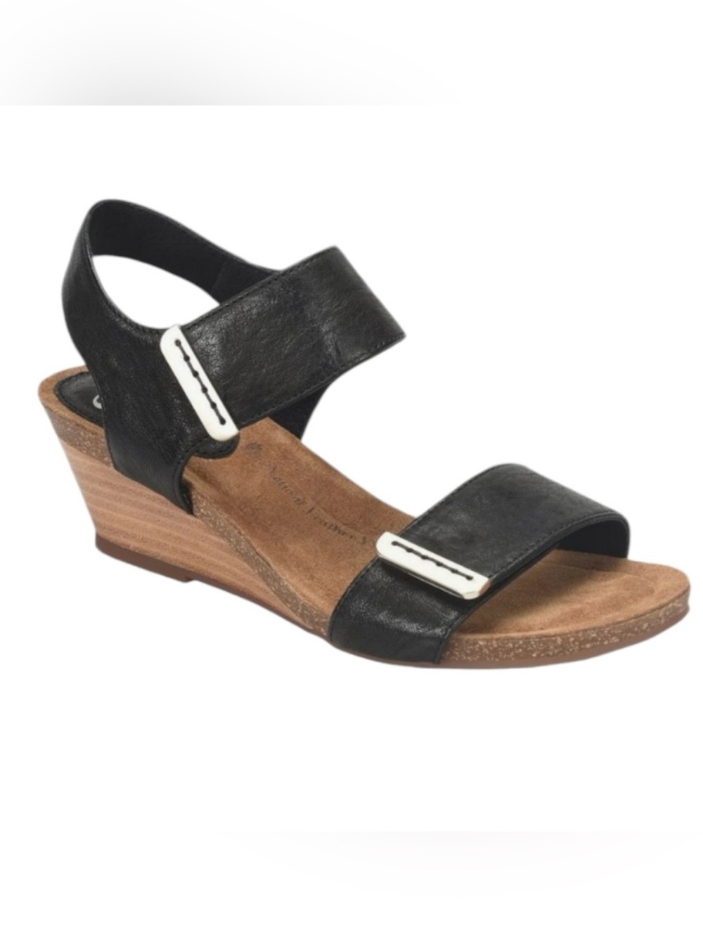 Sofft Verdi Black Leather Wedge Heel Sandal Size 6.5 M